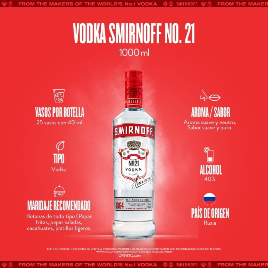 Vodka Smirnoff N°21 1 L (OFERTA EXCLUSIVA EN LÍNEA)